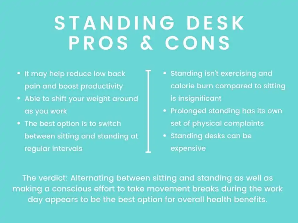 chart of standing desk pros and cons