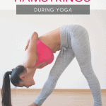 woman demonstrating pyramid pose with text overlay how to protect your hamstrings during yoga