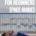 woman doing pigeon pose with text overlay yoga poses for beginners, free guide