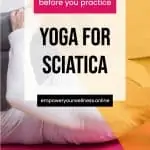 woman stretching with text overlay yoga for sciatica