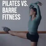 Pinterest pin a woman at a ballet barre text text pilates vs. barre fitness