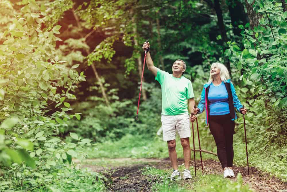 couple hiking in the woods