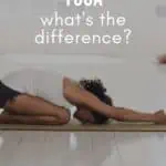 woman doing yoga with text overlay stretching vs. yoga